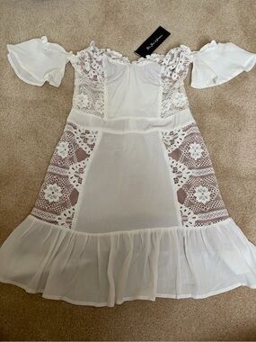 For love and lemons White Lace Insert Off-Shoulder Dress